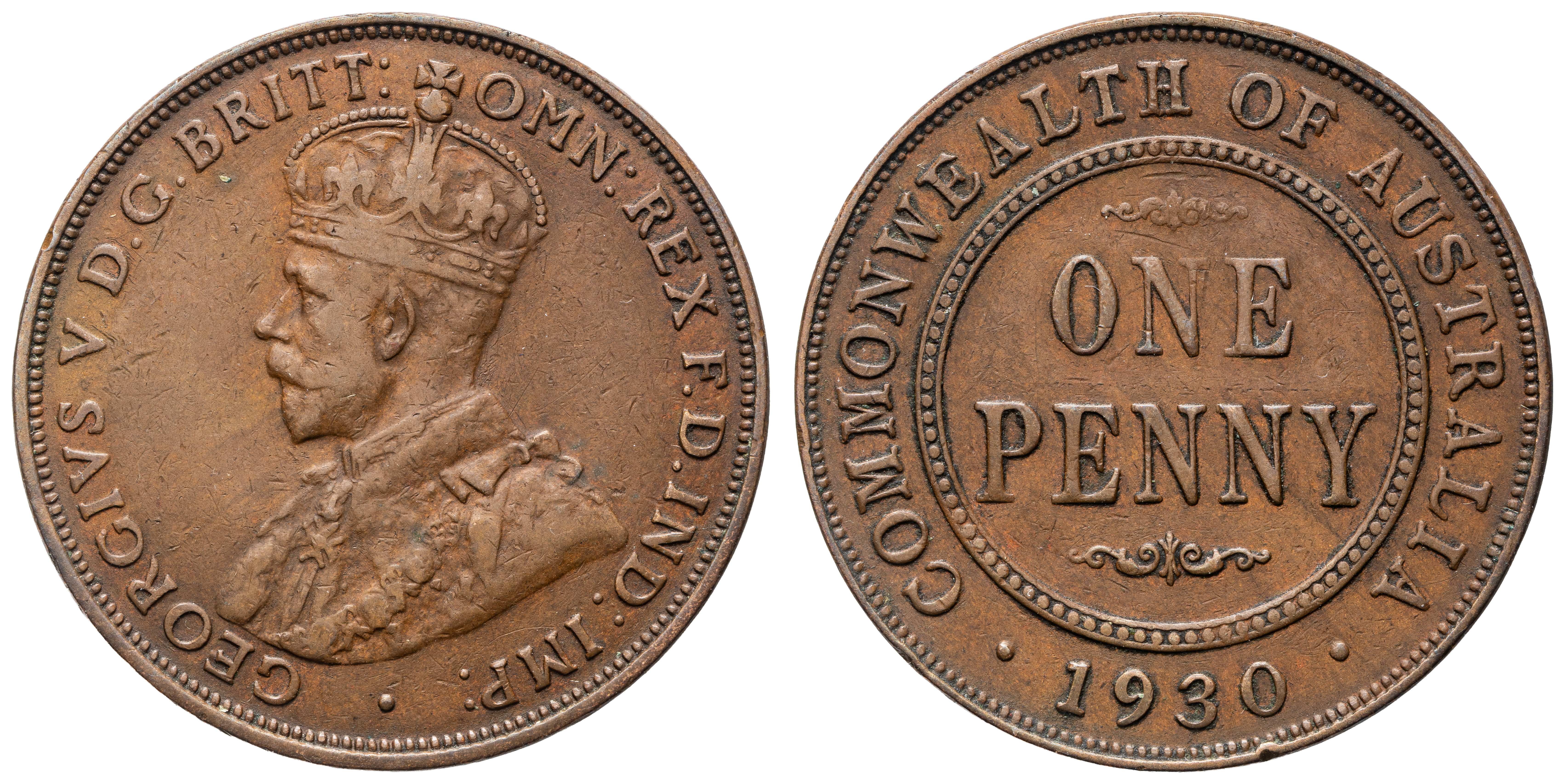 George V, Penny, 1930, aVF