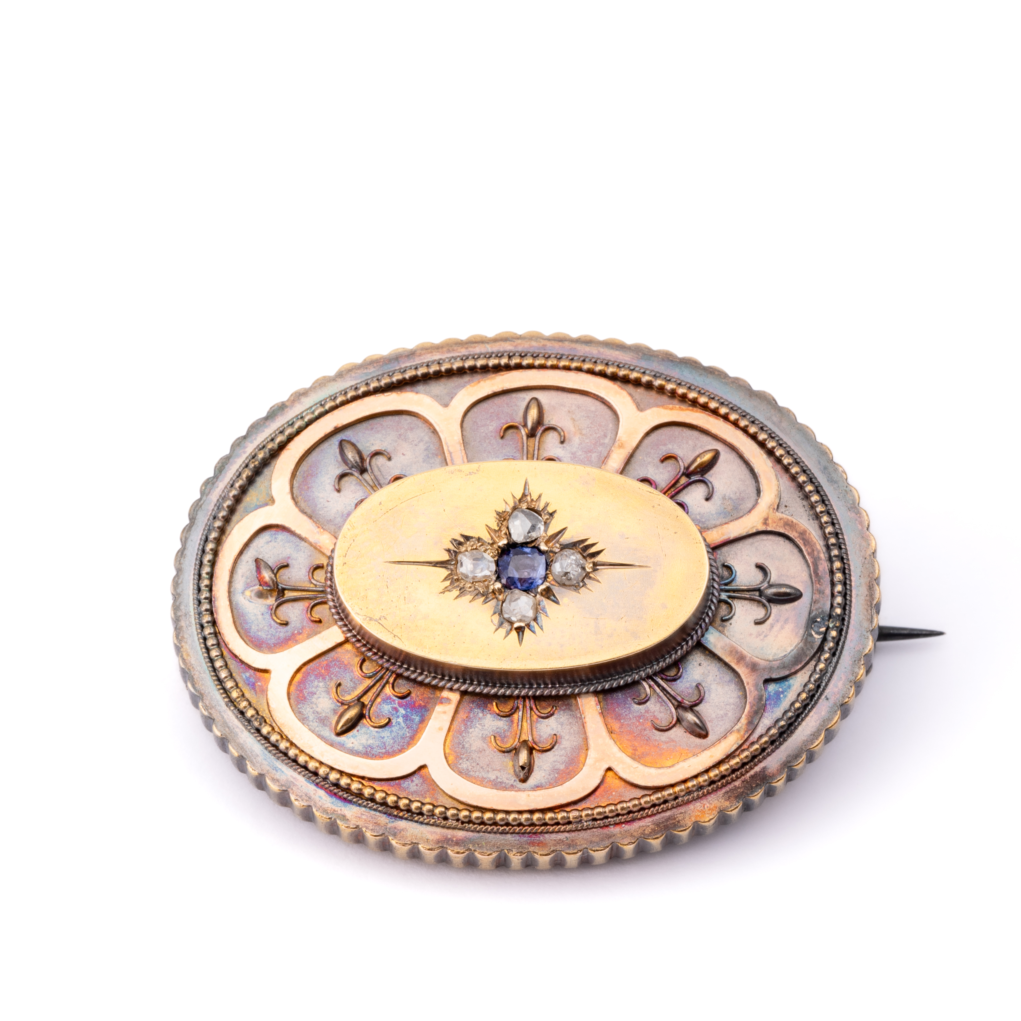 Diamond & Sapphire Antique Brooch 18ct Gold