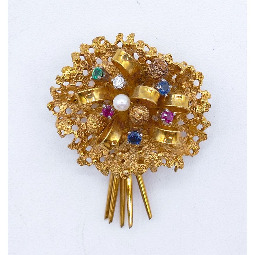 Grosse Germany 18k Modernist Brooch with Gemstones