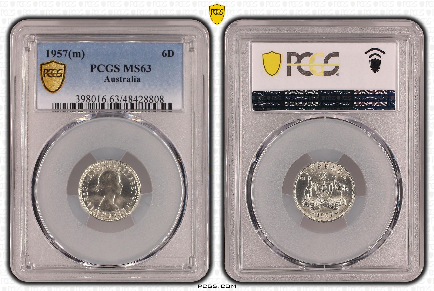 Sixpence, 1957(m), PCGS MS 63