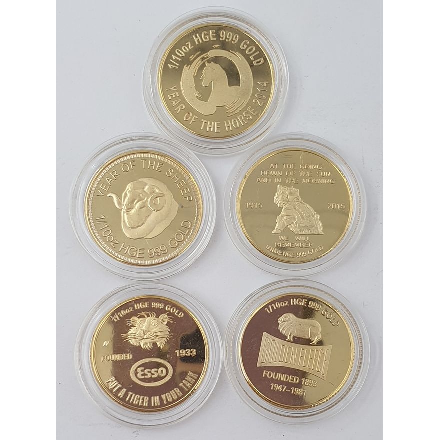 Gold Plated Mini Medallions (x5)