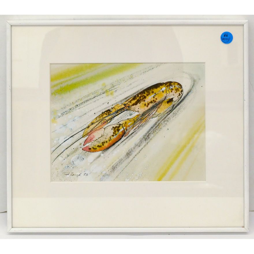 Ted Rand ''Fleeting Lobster'' 1983 Mixed Media on Paper Framed 13'' x 14.5''