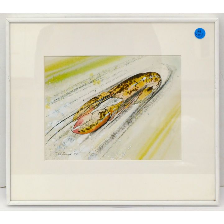 Ted Rand ''Fleeting Lobster'' 1983 Mixed Media on Paper Framed 13'' x 14.5''
