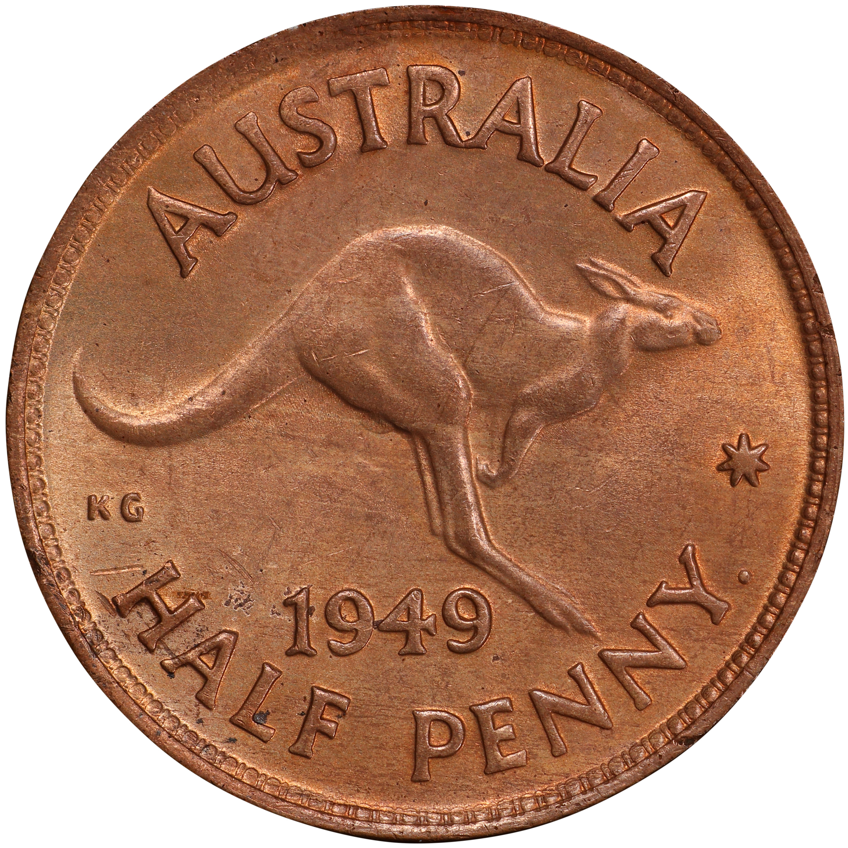 George VI, Halfpenny, 1949(P), MS 64 RB