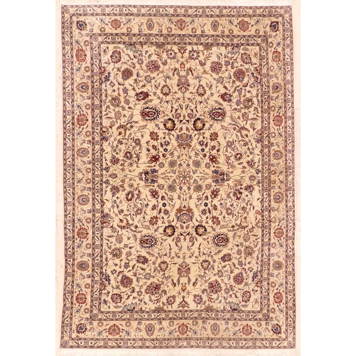 Fine Persian Floral Ivory Field Oriental Rug 6'3''x9''