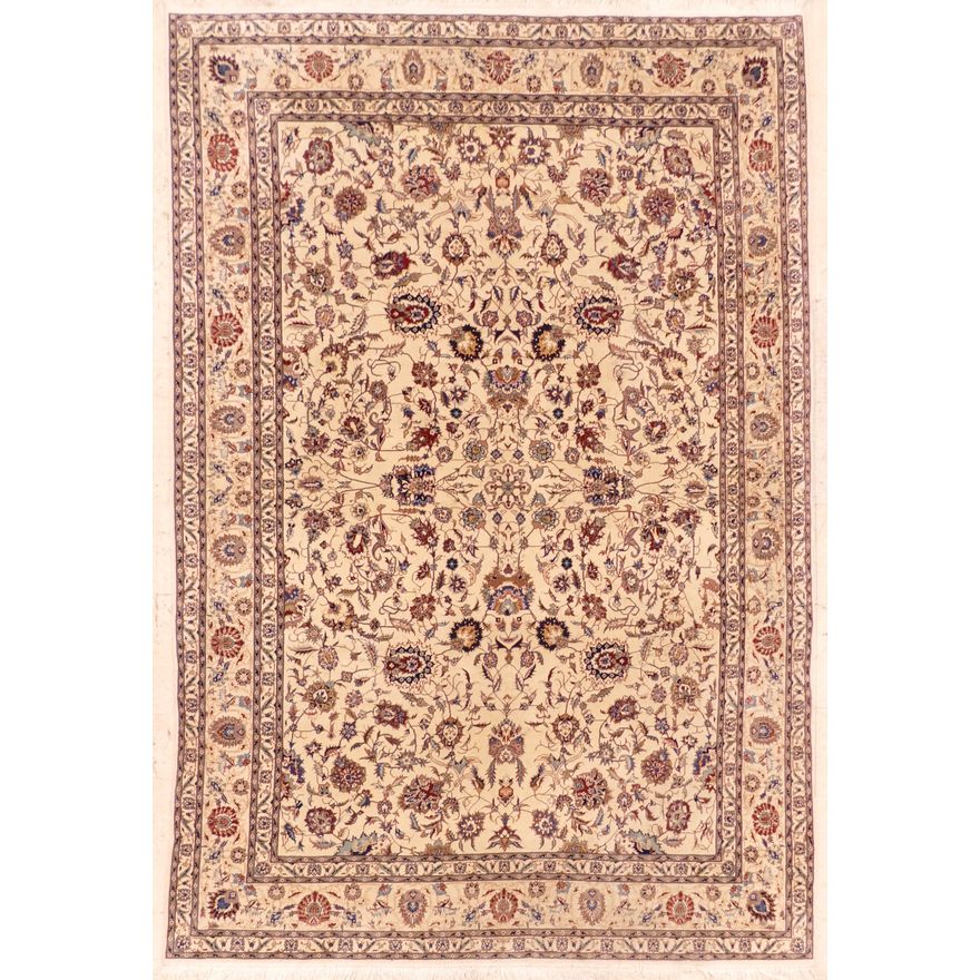 Fine Persian Floral Ivory Field Oriental Rug 6'3''x9''