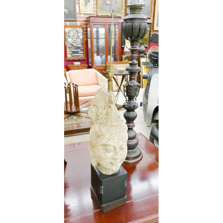 Midcentury Quanyin Head Chalkware Table Lamp- 37''