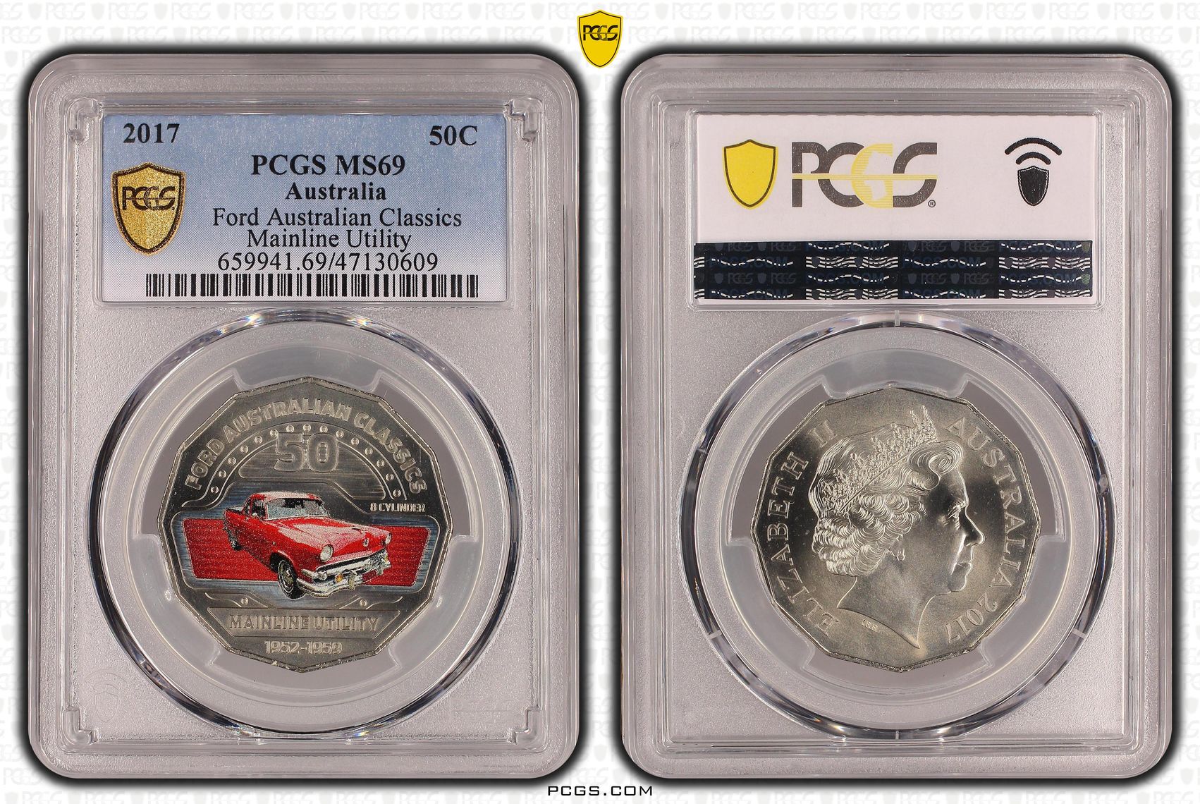 Elizabeth II, Ford Australian Classics - Mainline Utility, Fifty Cent, 2017, PCGS MS69