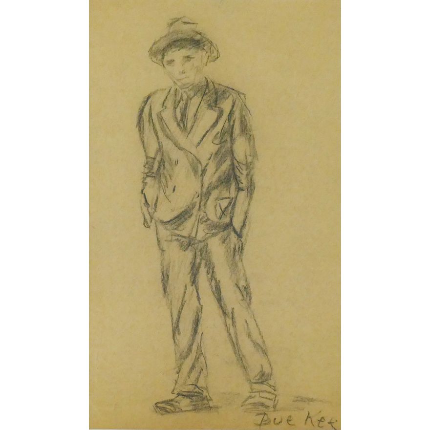 Bue Kee ''Standing Man'' 1920's Charcoal Framed 25''x16''