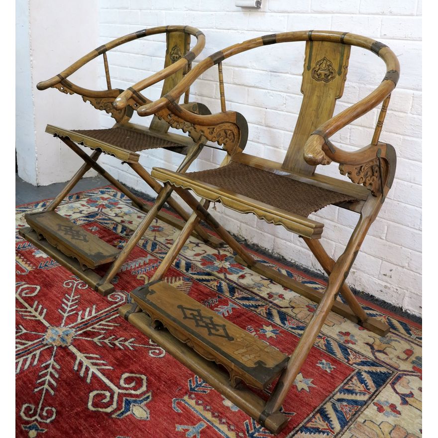 PAIR OF 19TH CENTURY CHINESE FOLDING ARMCHAIRS,