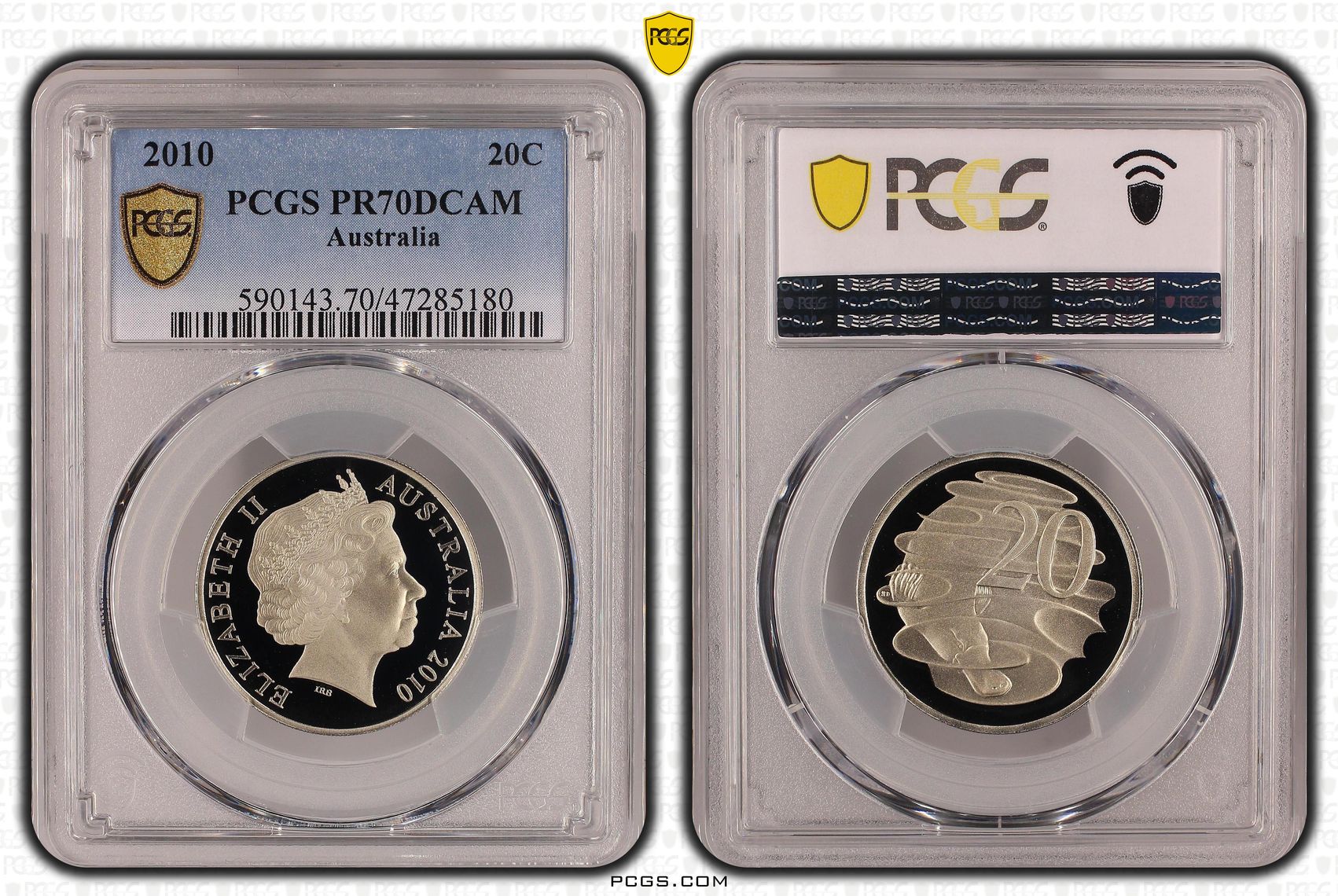 Elizabeth II, Twenty Cent, 2010, PCGS PR70DCAM