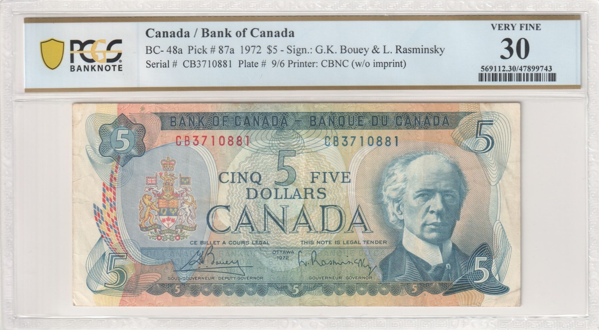 Canada, Five Dollars, 1972, PCGS Very Fine 30