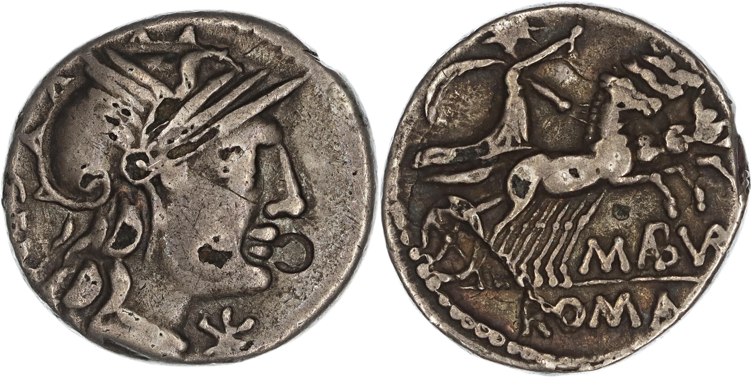 Roman Republic, M. Aburius M.F. Geminus, Silver Denarius, 132 BC, gF-nVF