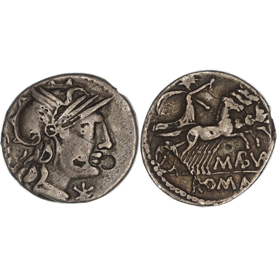 Roman Republic, M. Aburius M.F. Geminus, Silver Denarius, 132 BC,  gF-nVF