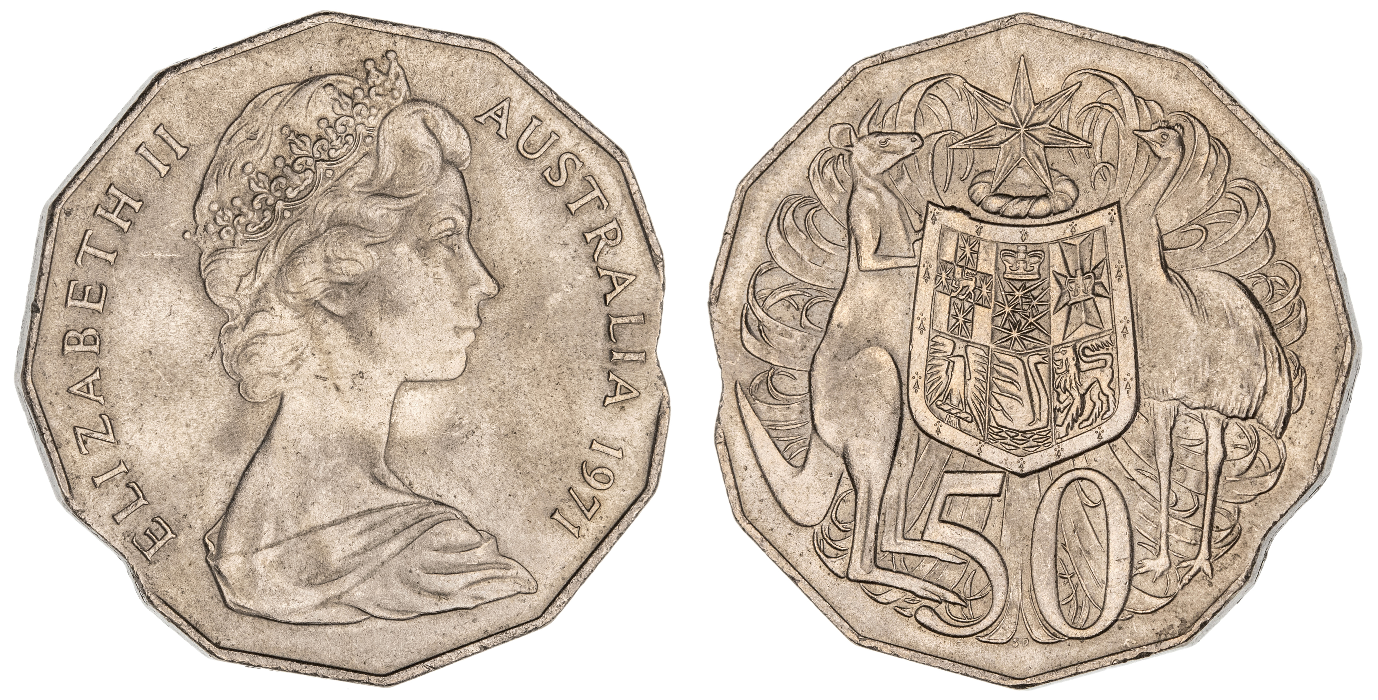 Elizabeth II, Fifty Cents, 1971, aUNC