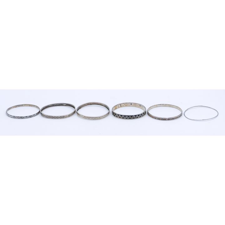 Box 6pc Decorated Sterling Bangle Bracelets - 60 Grams TW