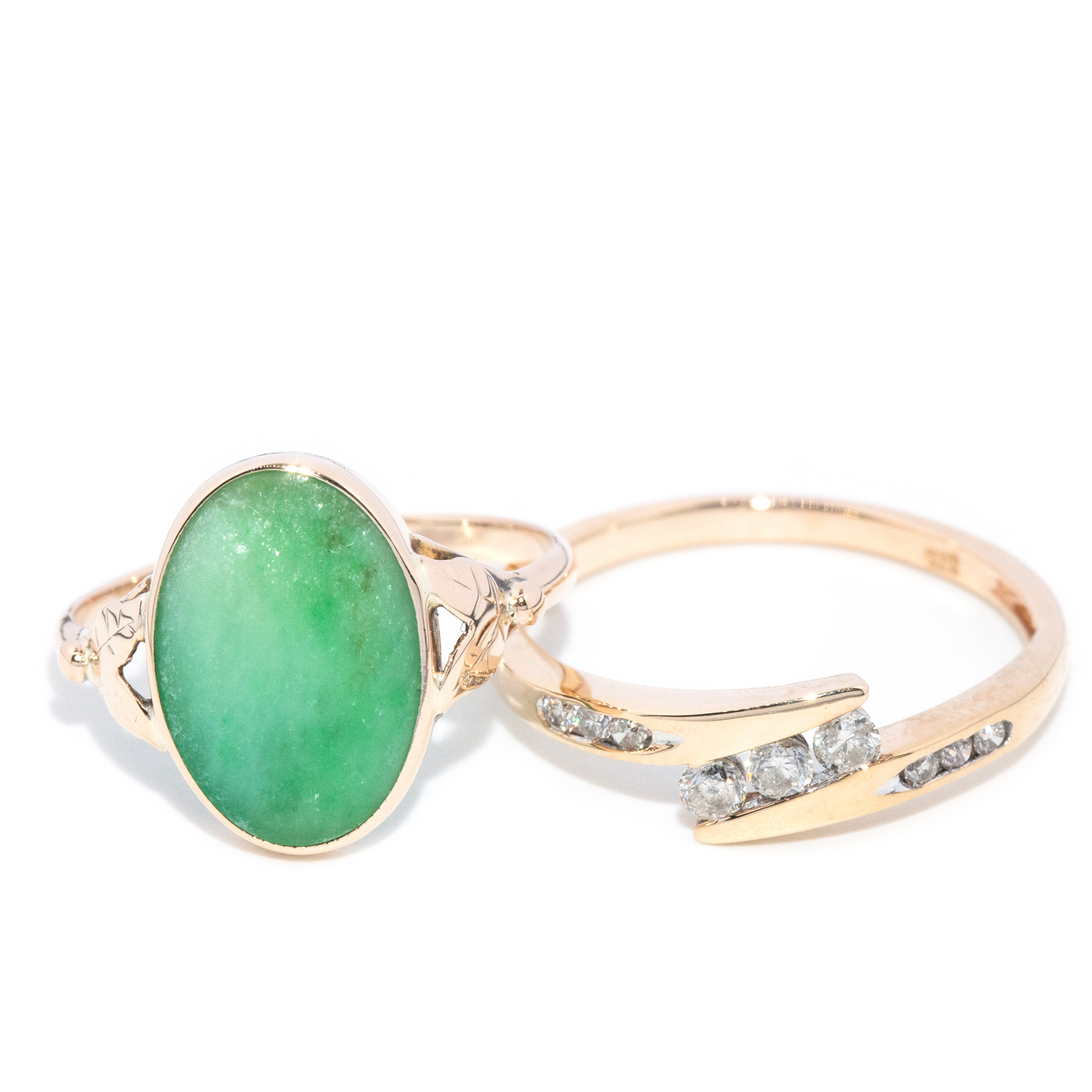 Jade Ring in 14ct Gold & Diamond Ring in 9ct Gold