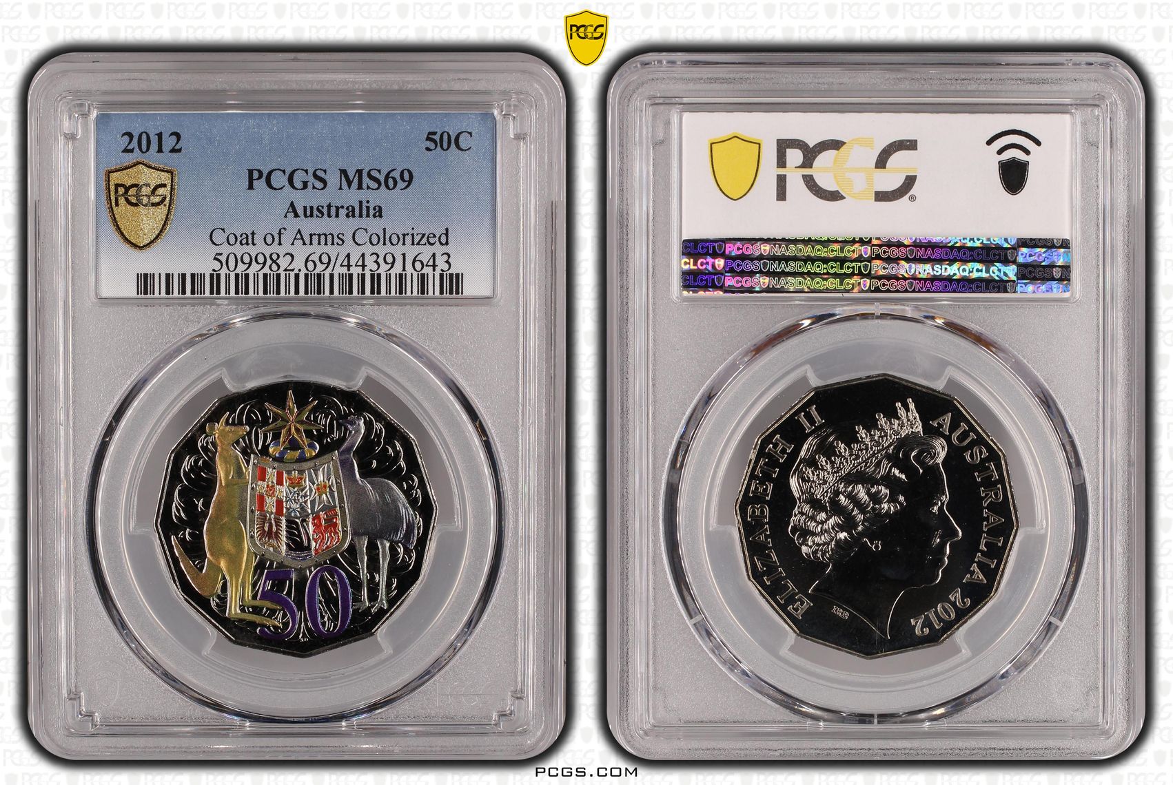 2012 Australia Fifty Cent, 50c Coat of Arms Colorized PCGS - MS69 POP 24/0 -643