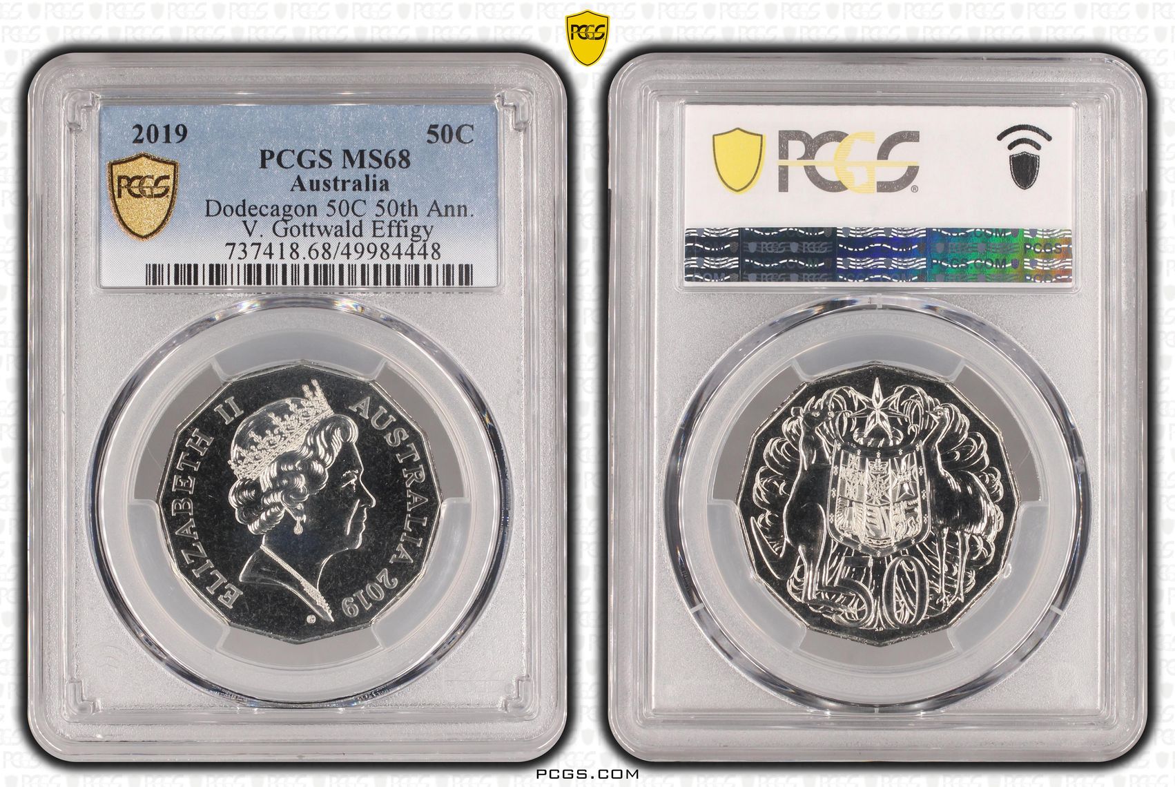 Dodecagon 50C 50th Ann. V. Gottwald Effigy , Fifty Cent, 2019, PCGS MS68