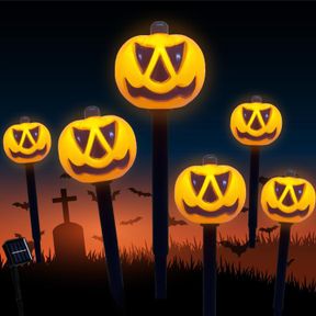 SOLAR HALLOWEEN PATHWAY LIGHTS OUTDOOR, FCYSY 6 PCS SOLAR POWERED PUMPKIN WALKWAY LIGHTS HALLOWEEN DECORATIONS OUTSIDE, JACK-O-LAN