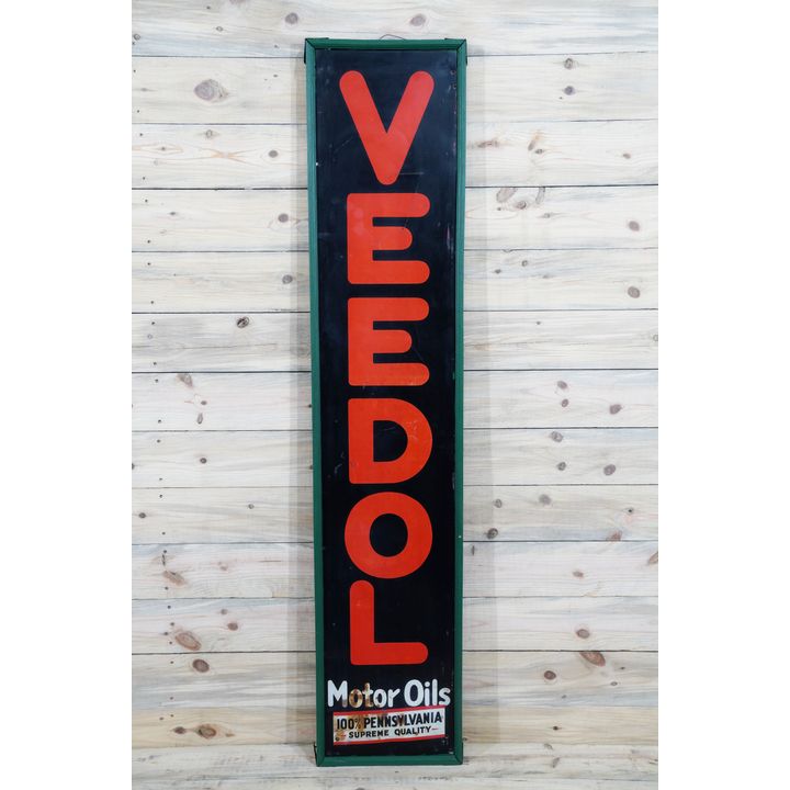 6' Veedol Motor Oils Single Sided Tin Embossed Metal Vertical Sign TAC 7.5