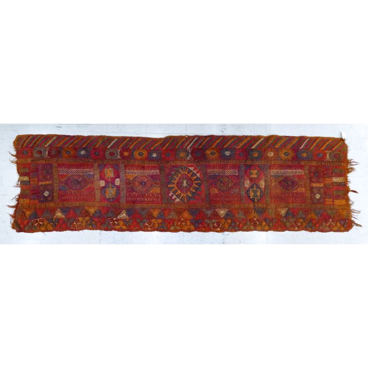 Old Indian Tribal Red Chain Stitch Embroidery Runner 2'4''x8'3''