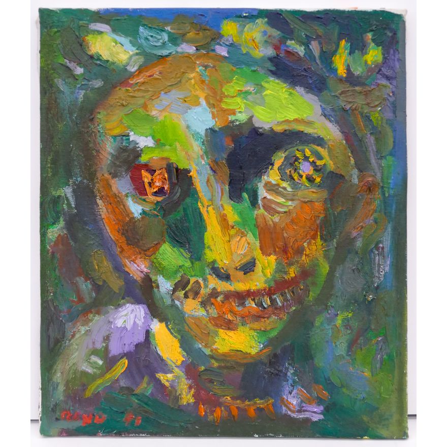 Joe Reno ''Scary Portrait'' Signed 1996 Oil on Canvas 17.5''x15''