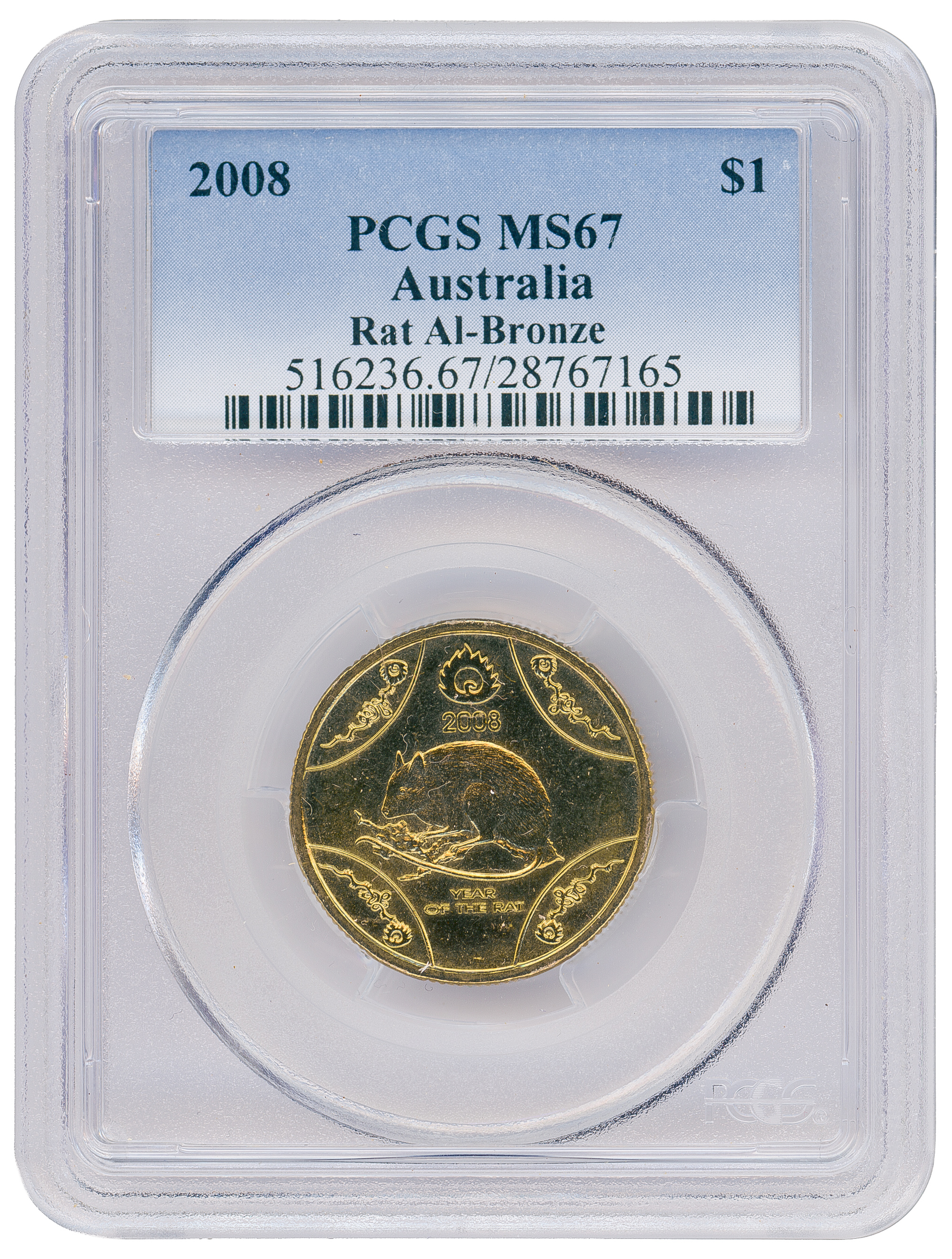 Rat Al-Bronze, One Dollar, 2008, PCGS MS67