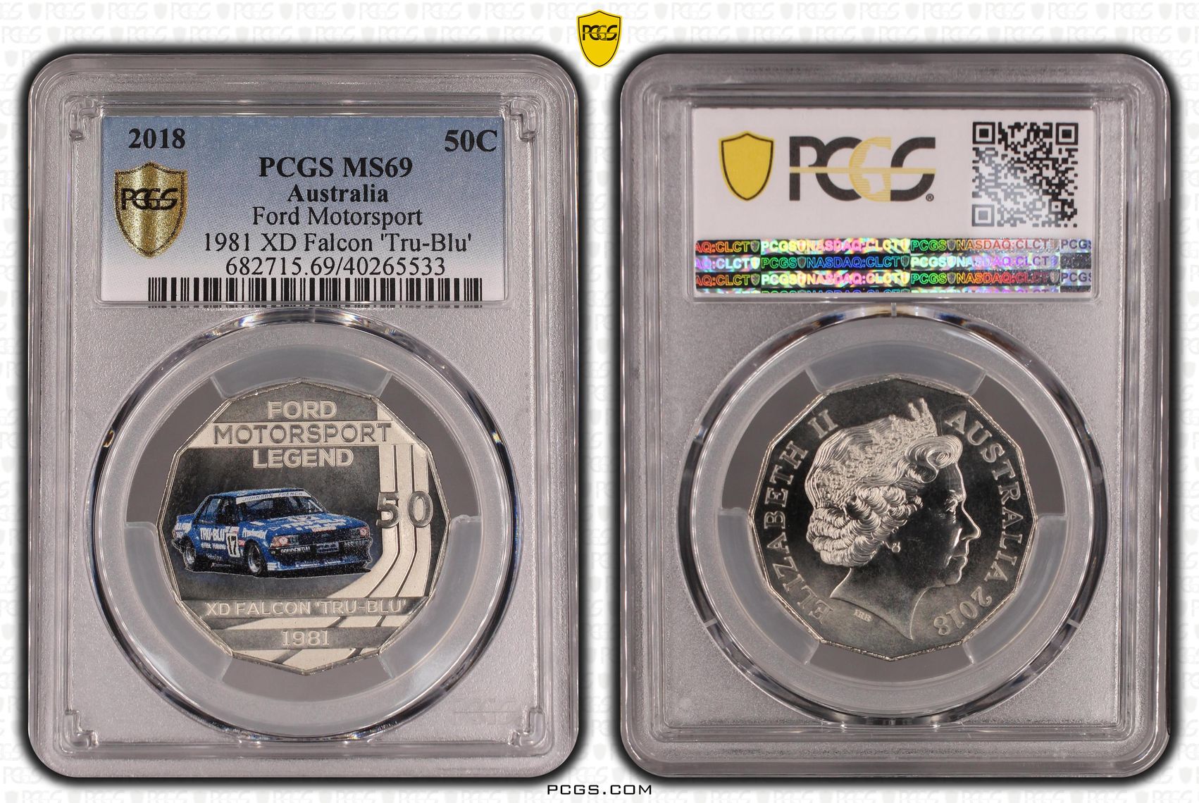 371 · Ford Motorsport Colorized 1981 XD Falcon 'Tru-Blu', Fifty Cent, 2018, PCGS MS69
