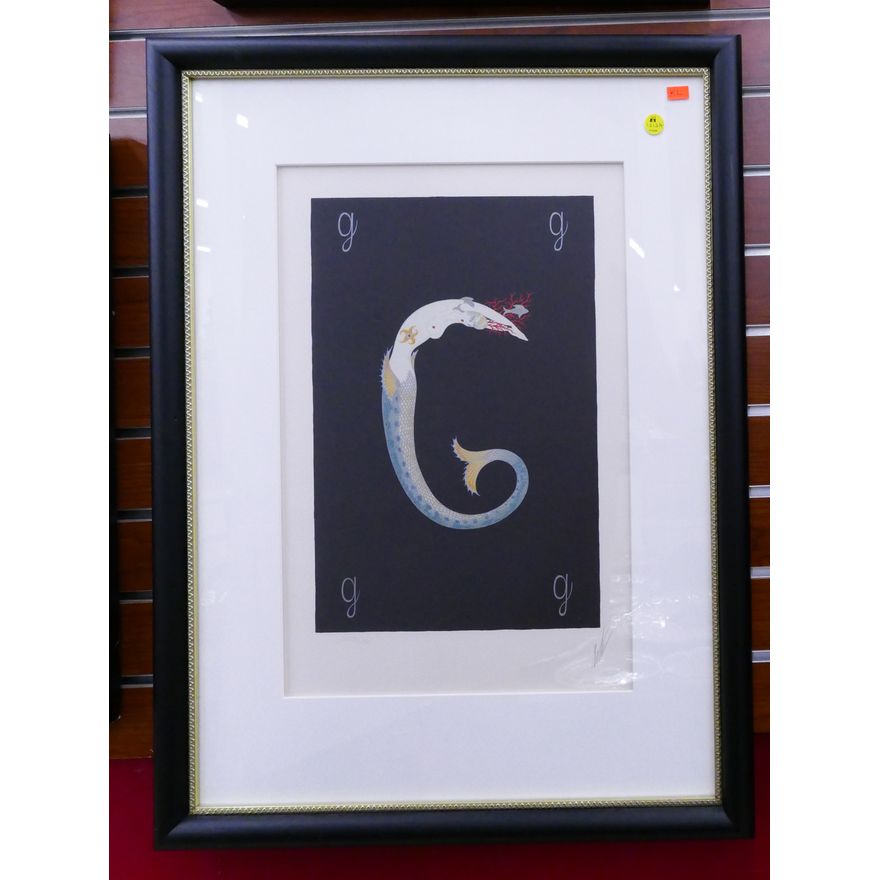 Erte 'Alphabet Suite, Letter G' S/N Serigraph- framed 29x22''
