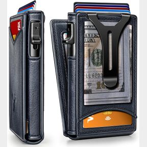 BULLIANT MEN WALLET, MONEY CLIP WALLET FOR MEN 9CARDS-METAL CREDIET CARD CASE IN MAGNETIC LEATHER FLIP, PURPLISH BLUE3927, ONE SIZ