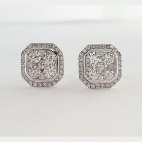 18CT WHITE GOLD CLUSTER EARRINGS WITH 1.13CT ROUND DIAMONDS - 51633/390