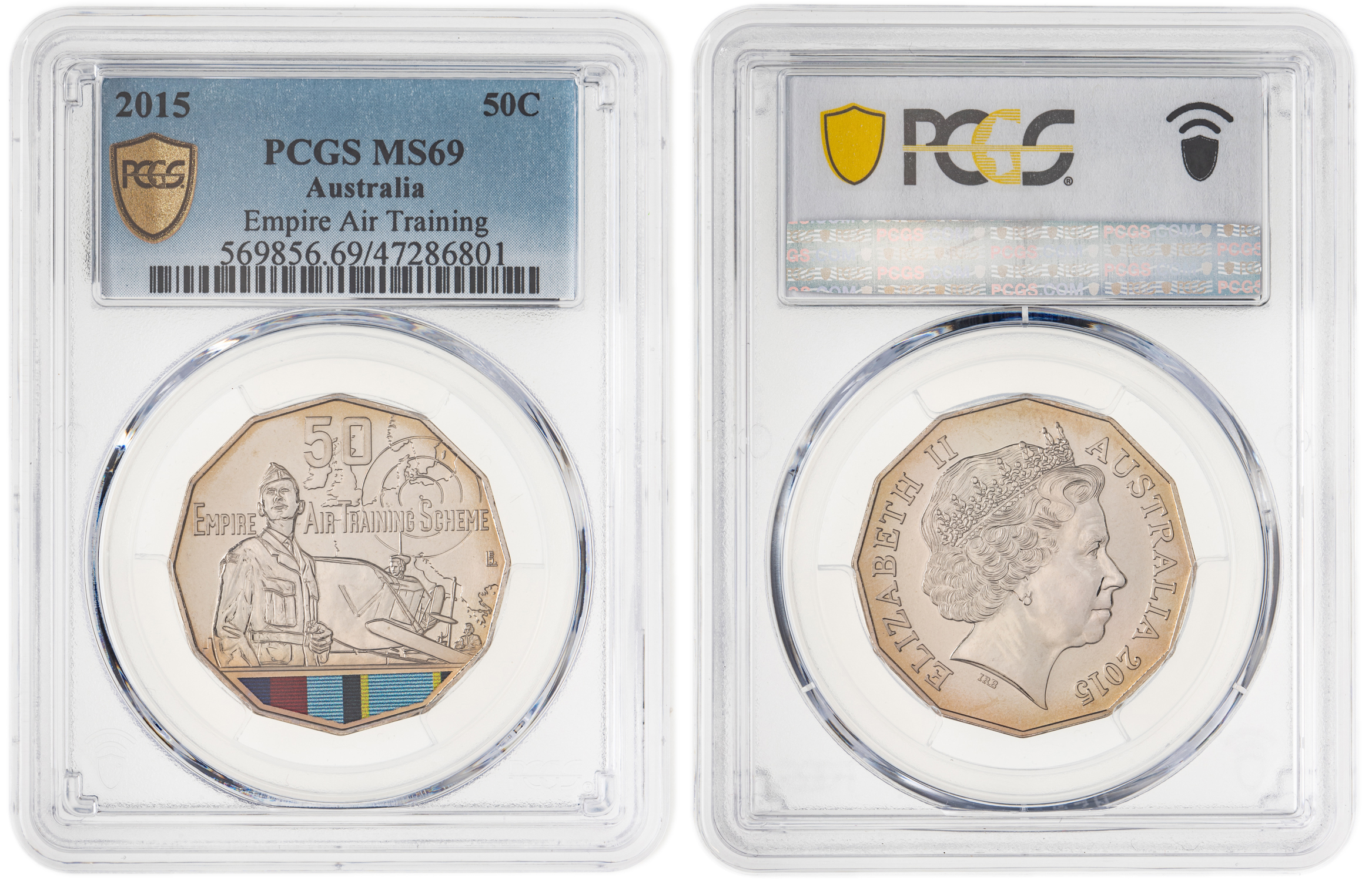 Elizabeth II, Empire Air Training Scheme, Pop 17/0, Fifty Cent, 2015, PCGS MS69