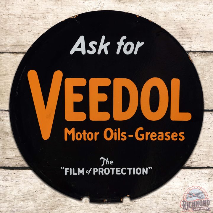 Ask for Veedol Motor Oils Greases 24" Double Sided Porcelain Sign