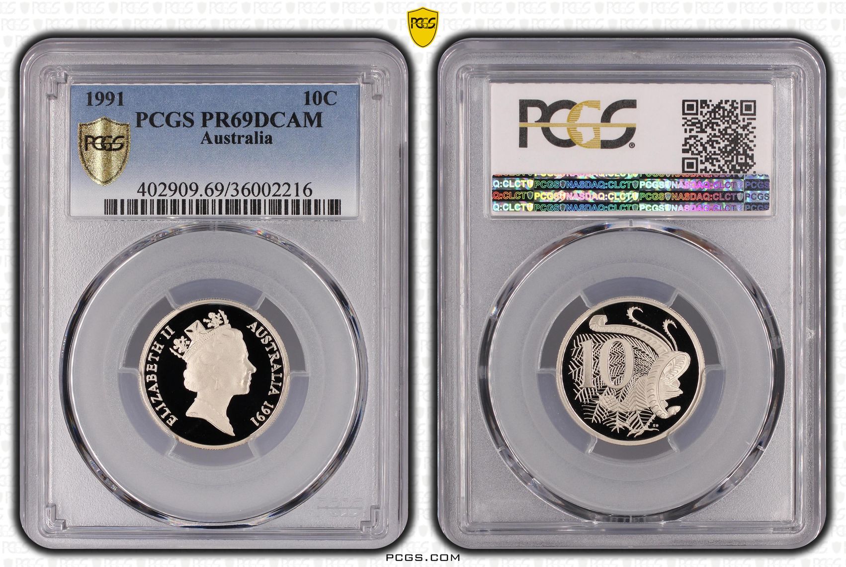 Elizabeth II, Ten Cent, 1991, PCGS PR69DCAM