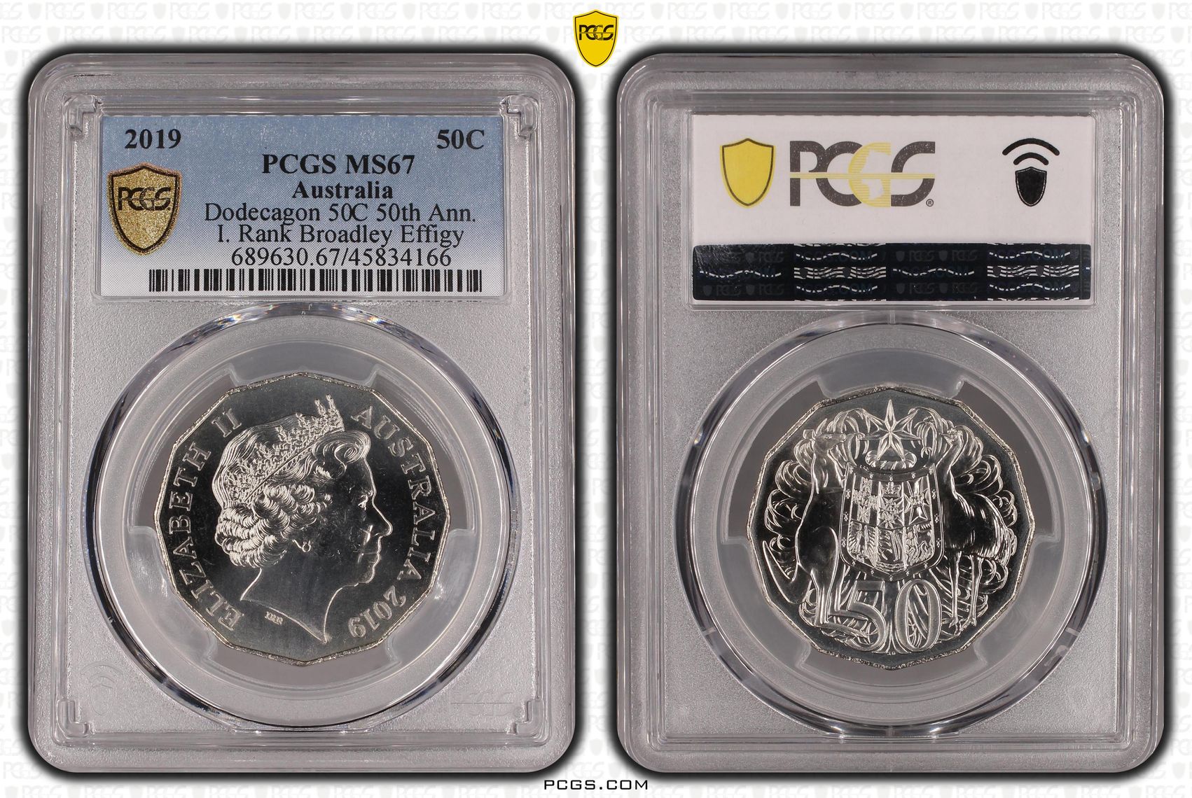Dodecagon 50C 50th Ann. I. Rank Broadley Effigy, Fifty Cent, 2019, PCGS MS67