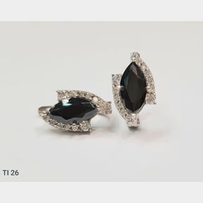 STERLING SILVER EARRINGS BLACK MARQUISE CENTER WITH CUBICS - 50692/211
