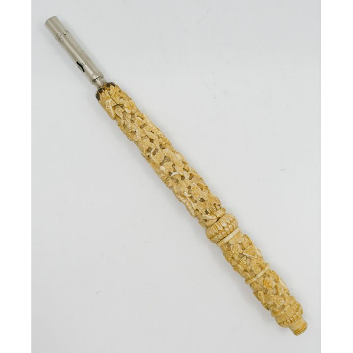 Antique Chinese Carved Bone Parasol Handle 9''
