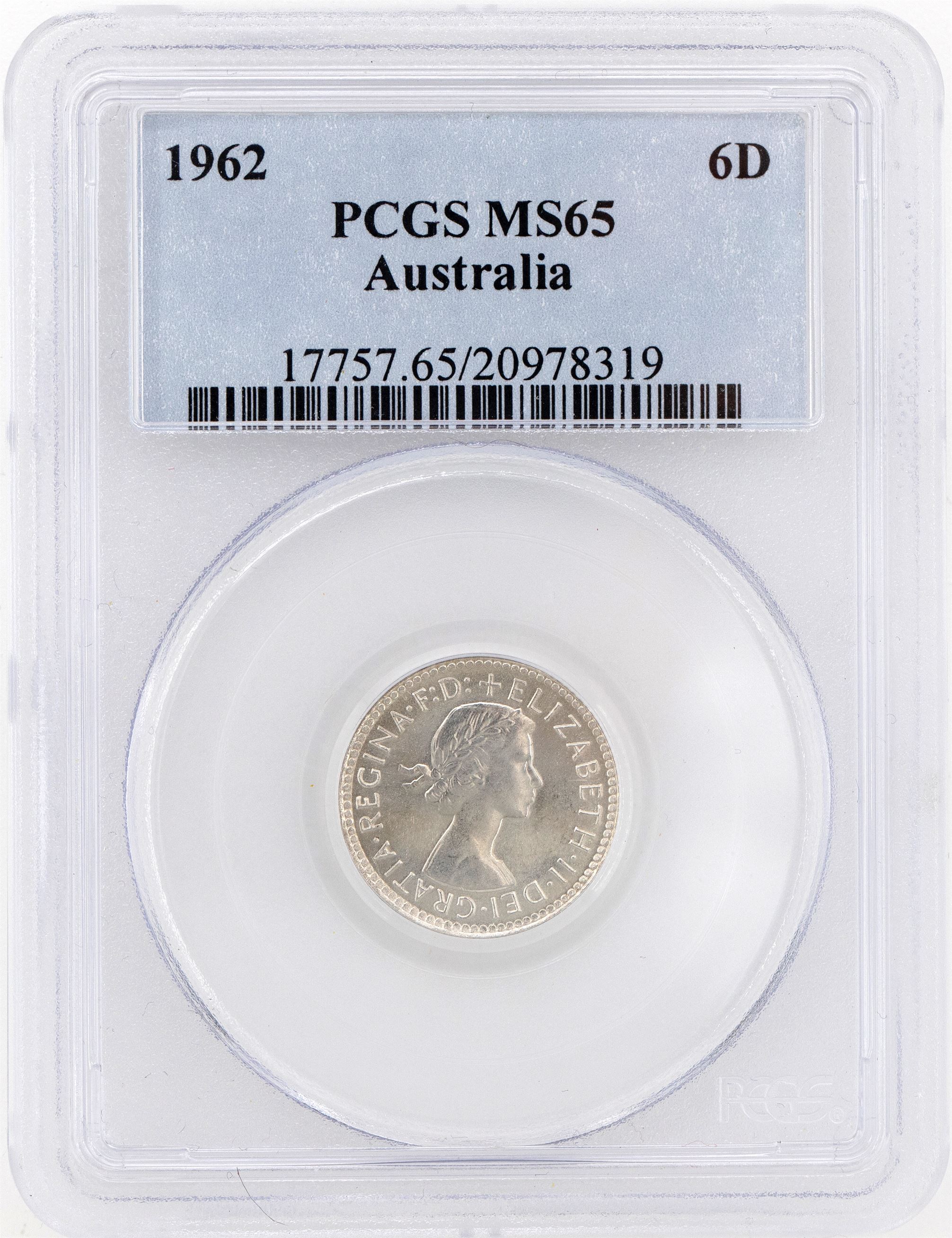 1962(m) Australia Sixpence Silver PCGS - MS65 -319
