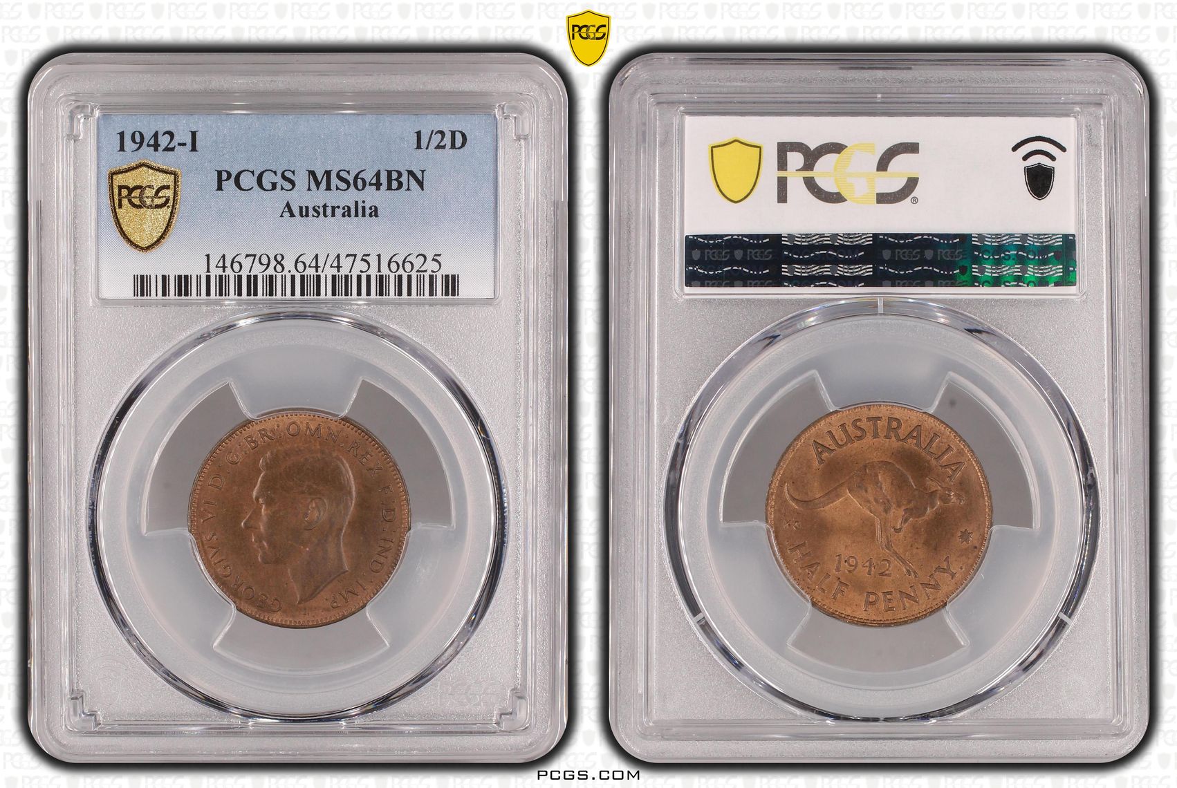 Halfpenny, 1942-I, PCGS MS 64BN