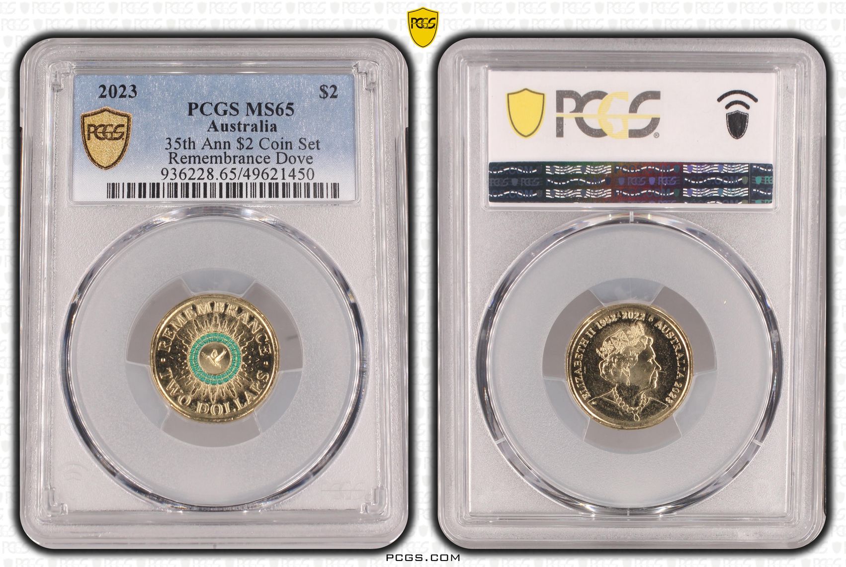 35th Ann $2 Coin Set Colorized Remembrance Dove , Two Dollar, 2023, PCGS MS65