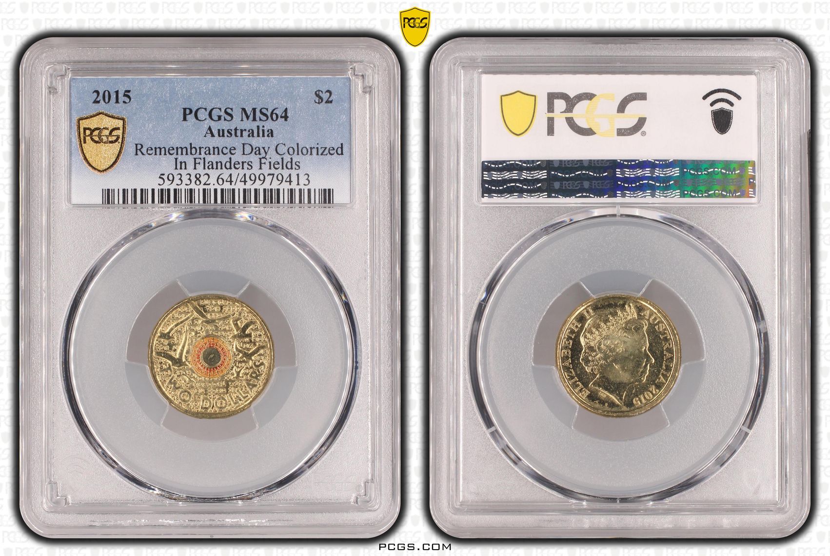 Remembrance Day Colorized - In Flanders Fields, Two Dollar, 2015, PCGS MS64