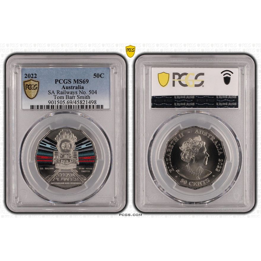 SA Railways No. 504 Tom Barr Smith Colorized, Fifty Cent, 2022, PCGS MS69