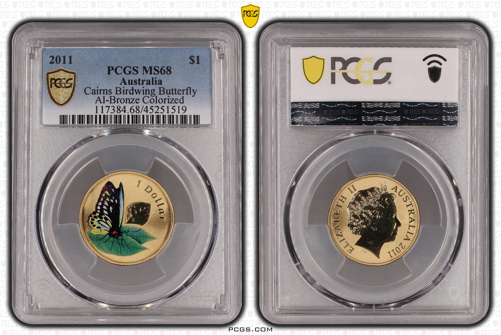 2011 Australia One Dollar, $1 Butterfly Al-Bronze PCGS - MS68 POP 6/0 -519