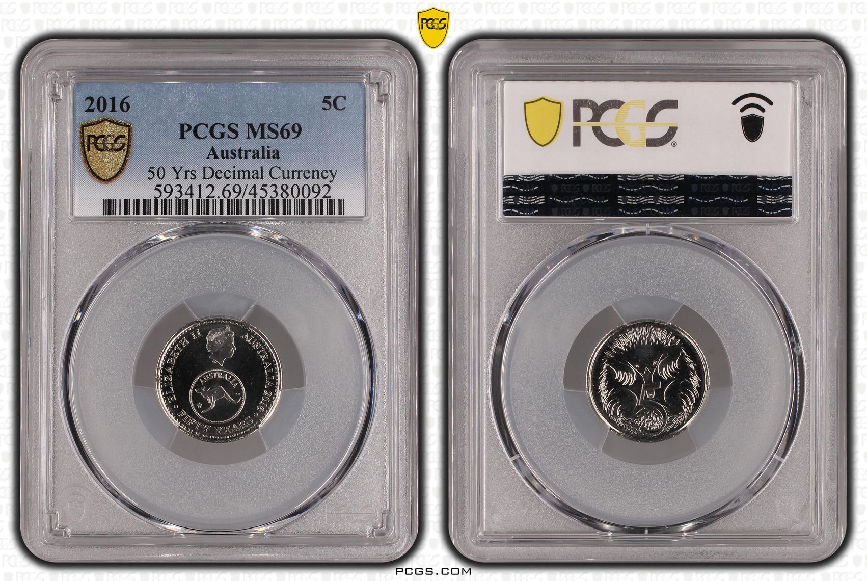 2016 Australia Five Cent, 5c 50 Yrs Decimal Currency PCGS - MS69 -092