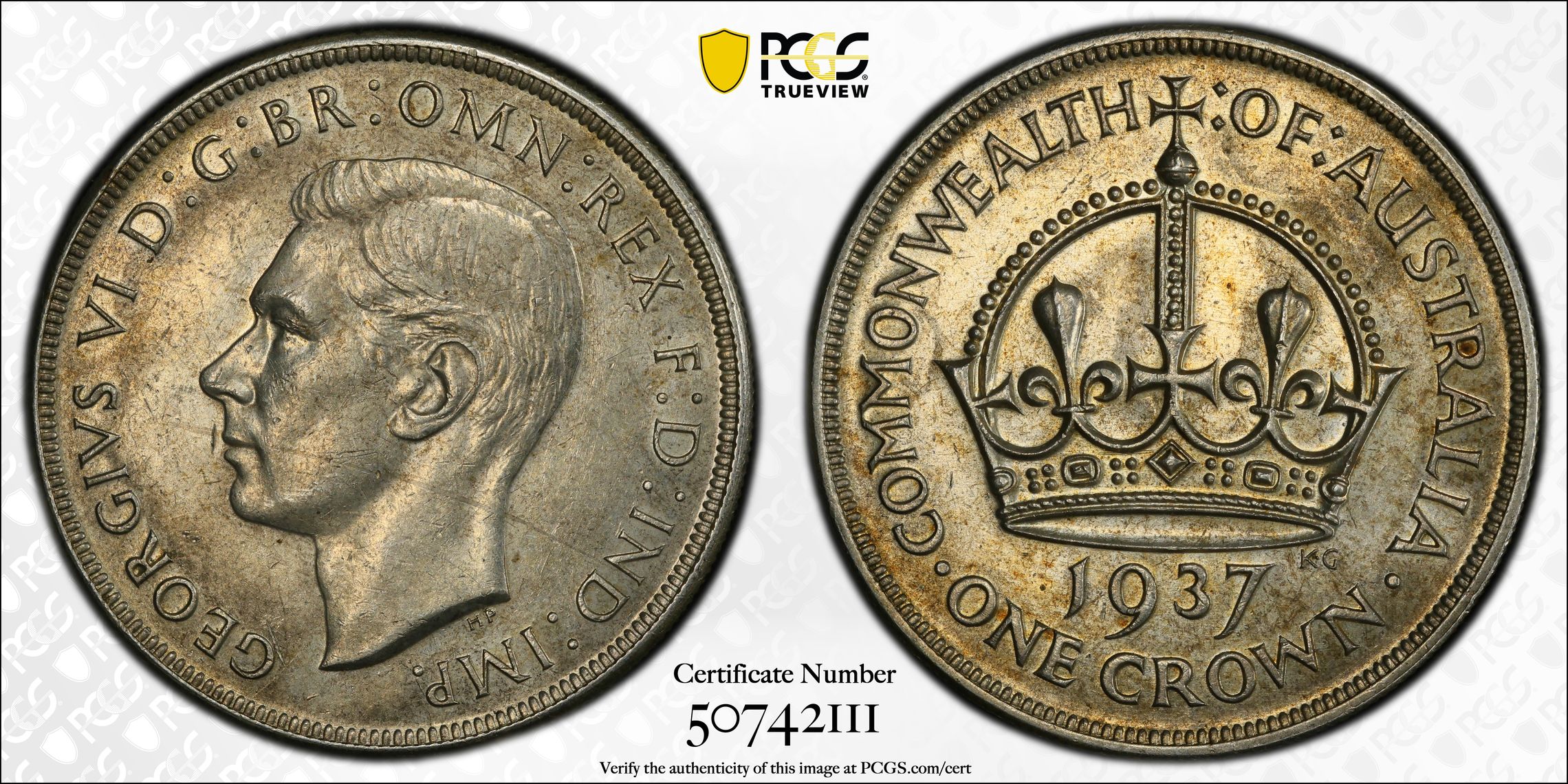 George VI, Crown, 1937, PCGS AU55