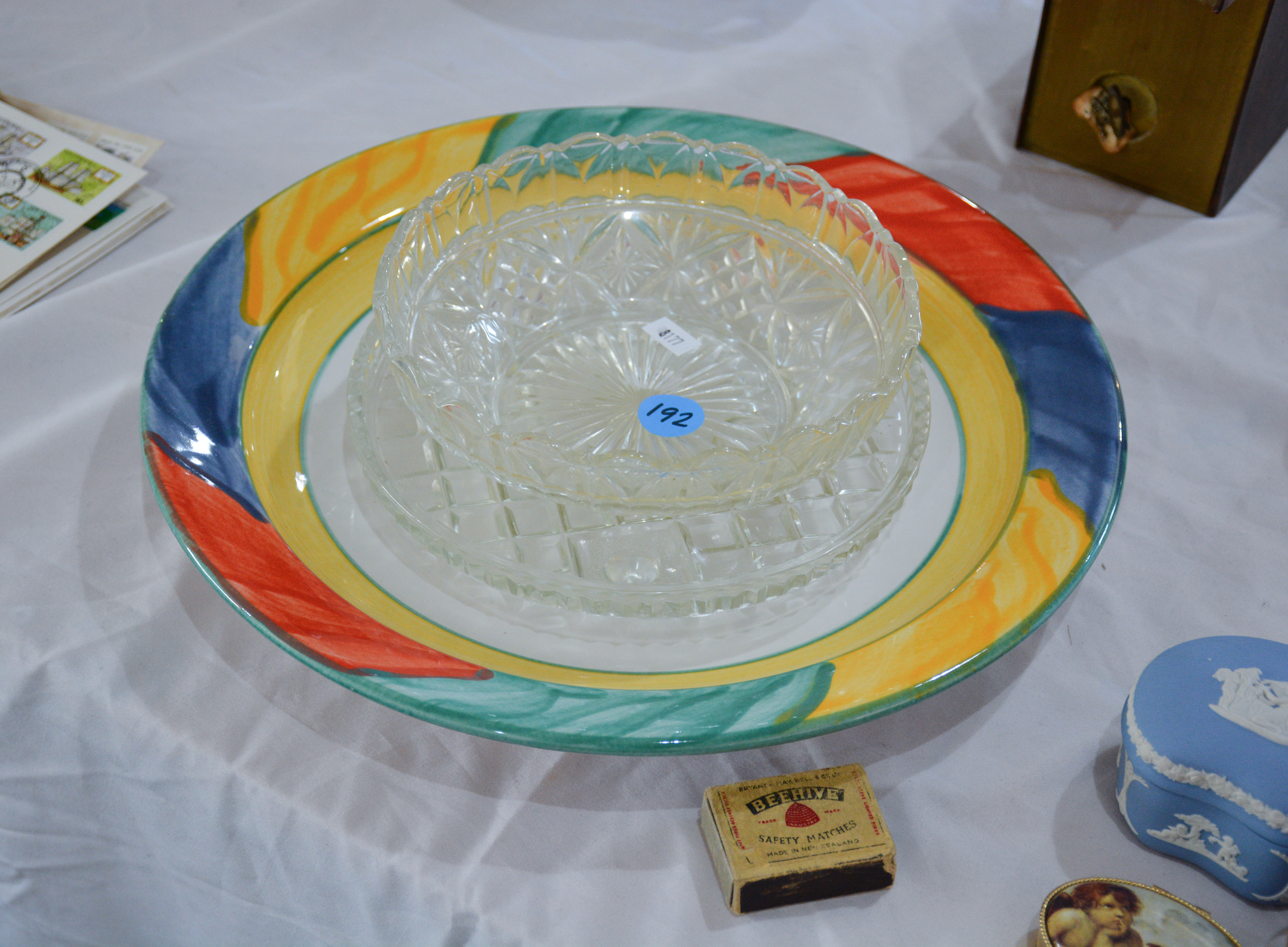 Large Temuka Platter plus Glass Items x 2 — sold at auction in New Zealand for $5