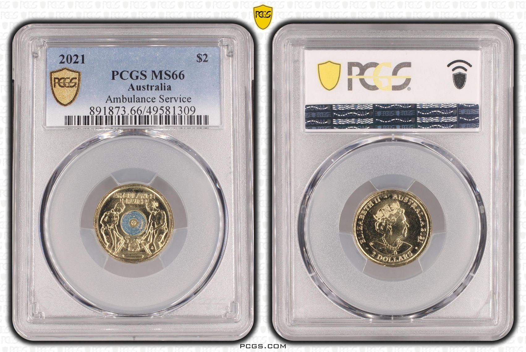 Elizabeth II, Ambulance Service - Colorized , Two Dollar, 2021, PCGS MS66