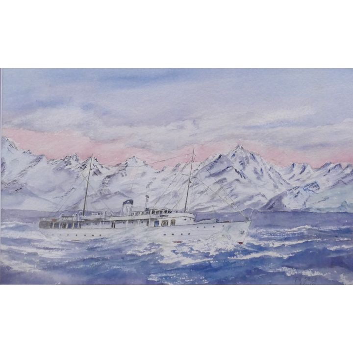 P.R. Selig Alaskan Boat Scene Watercolor- 16x20''