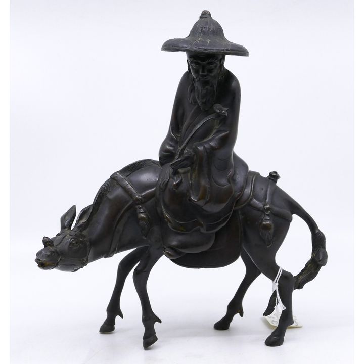 Old Japanese Bronze Jurojin Riding Horse Incense Burner